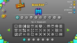 An icon select menu in Update 2.2, with colours having new palette buttons. Also worth noting is how the new gamemode has no proper menu button yet, with a duplicate of the Spider game mode taking its place.